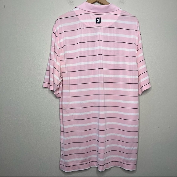 Footjoy Men Polo Shirt Large Pink Stripe Short‎ Sleeve Golf Performance Poly - Picture 4 of 11